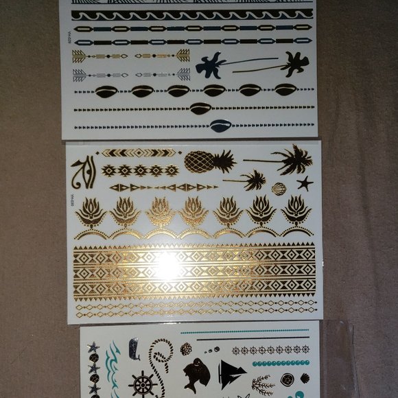 3 sheets Golden Silver Temporary Tattoo - Picture 5 of 13